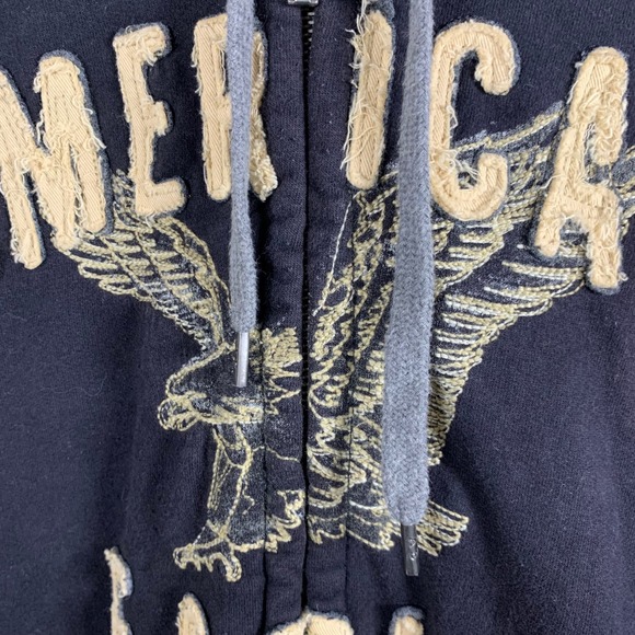 American Eagle Black Full Zip Hoodie Eagle Graphic Men XL Y2K Spell Out Skater - Picture 4 of 14